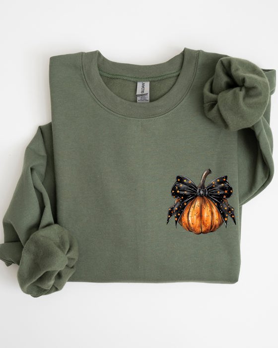 Halloween Pumpkin Ribbon Pocket Print Coquette Fall Autumn Cozy Festive Edition Sweatshirt