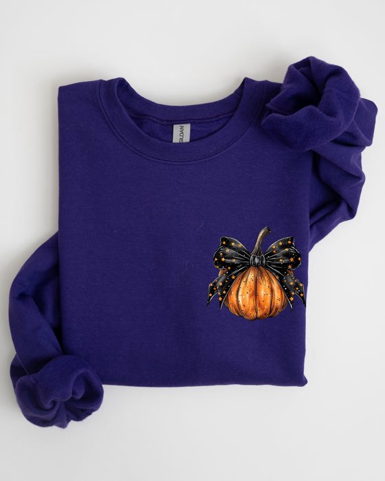 Halloween Pumpkin Ribbon Pocket Print Coquette Fall Autumn Cozy Festive Edition Sweatshirt