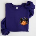 Medium Purple Halloween Pumpkin Ribbon Pocket Print Coquette Fall Autumn Cozy Festive Edition Sweatshirt
