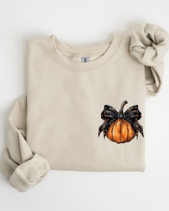 Halloween Pumpkin Ribbon Pocket Print Coquette Fall Autumn Cozy Festive Edition Sweatshirt
