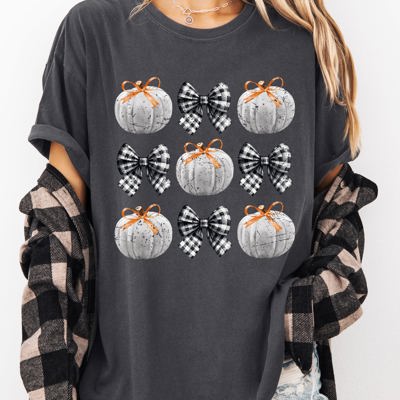 Halloween Ribbons And Pumpkins Coquette Bows Fall Themed Vintage Inspired Autumn Seasonal Comfort Colors Tee