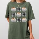 XXXL Moss Dark Green Halloween Ribbons And Pumpkins Coquette Bows Fall Themed Vintage Inspired Autumn Seasonal Comfort Colors Tee