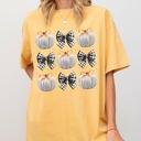 XXL Mustard Halloween Ribbons And Pumpkins Coquette Bows Fall Themed Vintage Inspired Autumn Seasonal Comfort Colors Tee