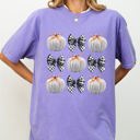 Large Violet Purple Halloween Ribbons And Pumpkins Coquette Bows Fall Themed Vintage Inspired Autumn Seasonal Comfort Colors Tee
