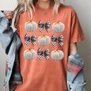 Large Yam Halloween Ribbons And Pumpkins Coquette Bows Fall Themed Vintage Inspired Autumn Seasonal Comfort Colors Tee