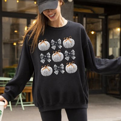 Halloween Ribbons and Pumpkins, Coquette Bows Graphic Sweatshirt