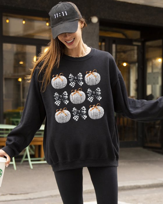 Halloween Ribbons and Pumpkins, Coquette Bows Graphic Sweatshirt