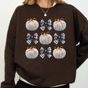 XXXL Dark Chocolate Brown Halloween Ribbons and Pumpkins, Coquette Bows Graphic Sweatshirt