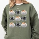 Large Military Green Halloween Ribbons and Pumpkins, Coquette Bows Graphic Sweatshirt