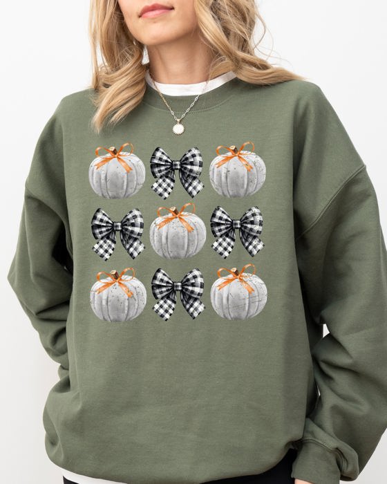 Halloween Ribbons and Pumpkins, Coquette Bows Graphic Sweatshirt
