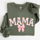 Medium Military Green Halloween Mama Coquette Ribbons And Bows Festive Fall Autumn Seasonal Sweatshirt