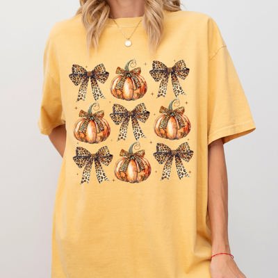 Leopard Print Pumpkins, Coquette Ribbons And Bows Halloween Autumn Fall Comfort Colors Tee