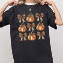 XL Black Leopard Print Pumpkins, Coquette Ribbons And Bows Halloween Autumn Fall Comfort Colors Tee