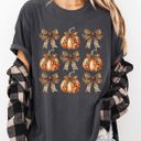 XXXL Pepper Dark Gray Leopard Print Pumpkins, Coquette Ribbons And Bows Halloween Autumn Fall Comfort Colors Tee
