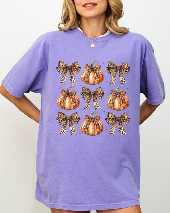 Leopard Print Pumpkins, Coquette Ribbons And Bows Halloween Autumn Fall Comfort Colors Tee