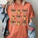 XXL Yam Leopard Print Pumpkins, Coquette Ribbons And Bows Halloween Autumn Fall Comfort Colors Tee