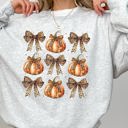 Small Ash Light Gray Leopard Print Pumpkins With Coquette Ribbons And Bows Halloween Autumn Sweatshirt