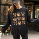 Large Black Leopard Print Pumpkins With Coquette Ribbons And Bows Halloween Autumn Sweatshirt