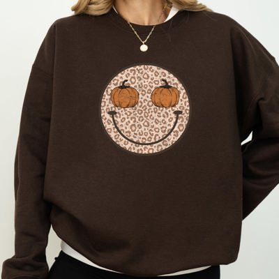 Leopard Print Smiley Halloween Pumpkin Retro Fall Autumn Cozy Vintage Graphic Sweatshirt