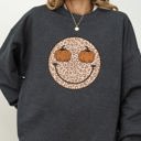  Leopard Print Smiley Halloween Pumpkin Retro Fall Autumn Cozy Vintage Graphic Sweatshirt