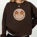 XXL Dark Chocolate Brown Leopard Print Smiley Halloween Pumpkin Retro Fall Autumn Cozy Vintage Graphic Sweatshirt