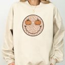 Large Sand Leopard Print Smiley Halloween Pumpkin Retro Fall Autumn Cozy Vintage Graphic Sweatshirt