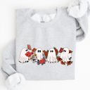 Medium Ash Light Gray Mini Halloween Ghosts Cute Floral Garden Autumnal Patchwork Cozy Seasonal Print With Flowers And Ghosts Sweatshirt