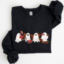 Large Black Mini Halloween Ghosts Cute Floral Garden Autumnal Patchwork Cozy Seasonal Print With Flowers And Ghosts Sweatshirt