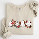 Large Sand Mini Halloween Ghosts Cute Floral Garden Autumnal Patchwork Cozy Seasonal Print With Flowers And Ghosts Sweatshirt