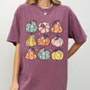 Small Berry Red Retro Colorful Floral Pumpkins Halloween Jack-O-Lantern Fall Autumn Comfort Colors Tee