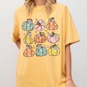 Small Mustard Retro Colorful Floral Pumpkins Halloween Jack-O-Lantern Fall Autumn Comfort Colors Tee