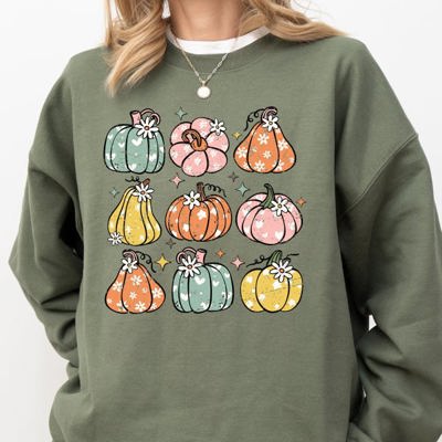 Cozy Retro Colorful Floral Pumpkins Halloween Jack-O-Lantern Fall Autumn Sweatshirt