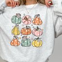 Large Ash Light Gray Cozy Retro Colorful Floral Pumpkins Halloween Jack-O-Lantern Fall Autumn Sweatshirt