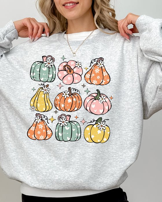 Cozy Retro Colorful Floral Pumpkins Halloween Jack-O-Lantern Fall Autumn Sweatshirt
