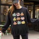 Large Black Cozy Retro Colorful Floral Pumpkins Halloween Jack-O-Lantern Fall Autumn Sweatshirt