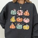 XL Dark Gray Heather Cozy Retro Colorful Floral Pumpkins Halloween Jack-O-Lantern Fall Autumn Sweatshirt