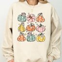 Medium Sand Cozy Retro Colorful Floral Pumpkins Halloween Jack-O-Lantern Fall Autumn Sweatshirt