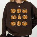 XL Dark Chocolate Brown Retro Floral Pumpkins Halloween Jack-O-Lantern Fall Autumn Harvest Festive Sweatshirt