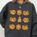XL Dark Gray Heather Retro Floral Pumpkins Halloween Jack-O-Lantern Fall Autumn Harvest Festive Sweatshirt