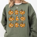 XXL Military Green Retro Floral Pumpkins Halloween Jack-O-Lantern Fall Autumn Harvest Festive Sweatshirt