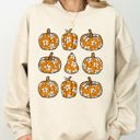XL Sand Retro Floral Pumpkins Halloween Jack-O-Lantern Fall Autumn Harvest Festive Sweatshirt