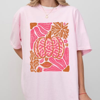 Retro Floral Pumpkin Jack-O-Lantern Harvest Fall Seasonal Design Print Comfort Colors Tee
