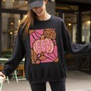 Medium Black Retro Floral Pumpkin Halloween Jack-O-Lantern Fall Autumn Seasonal Cozy Sweatshirt