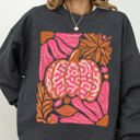 Large Dark Gray Heather Retro Floral Pumpkin Halloween Jack-O-Lantern Fall Autumn Seasonal Cozy Sweatshirt