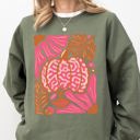 Large Military Green Retro Floral Pumpkin Halloween Jack-O-Lantern Fall Autumn Seasonal Cozy Sweatshirt