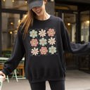 Small Black Retro Flowers Checkered Daisies Hippie Cute Positivity Vintage Floral Motif Across Checkerboard Panels Sweatshirt