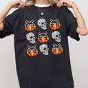 Small Black Skulls and Checkered Pumpkins, Coquette Ribbons and Bows Halloween Edition Comfort Colors Tee