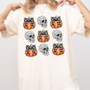 XL Ivory Cream Skulls and Checkered Pumpkins, Coquette Ribbons and Bows Halloween Edition Comfort Colors Tee