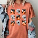 XXXL Yam Skulls and Checkered Pumpkins, Coquette Ribbons and Bows Halloween Edition Comfort Colors Tee