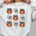  Skulls And Checkered Pumpkins Coquette Ribbons And Bows Halloween Inspired Sweatshirt